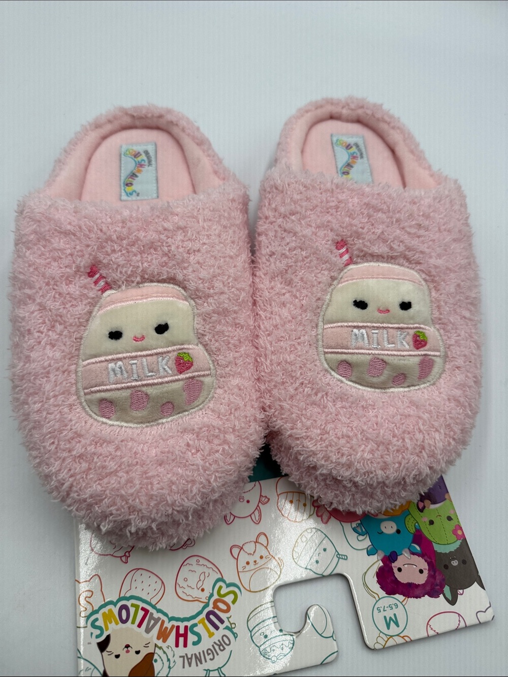 Squishmallows Pink Plush Milk Bubble Tea Slip-On Slippers